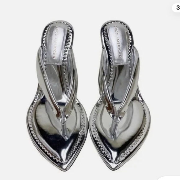 Good American Shoes - Good American Silver Metallic Pointed-Toe Thong Sandals